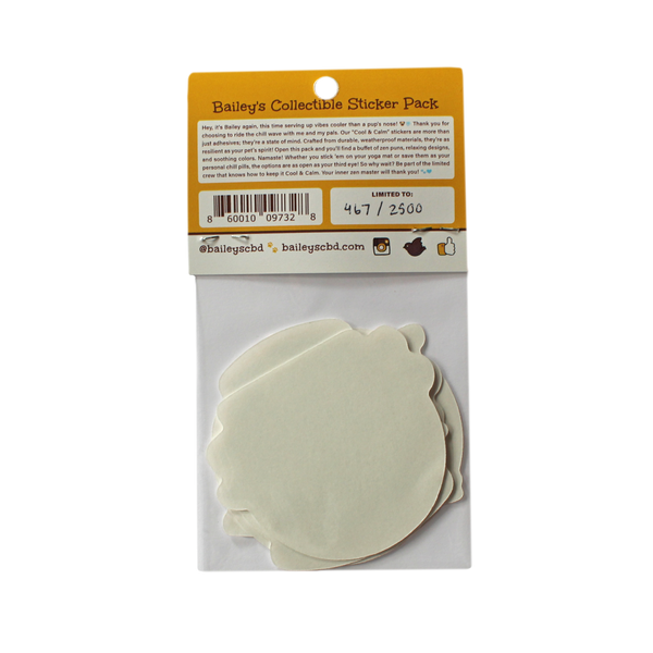 Back view of Baileys CBD sticker pack, detailing product information and unique serial number.