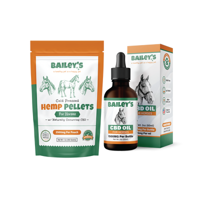 Baileys CBD Oil For Horses 1500mg & Cold Pressed Hemp Pellets For Horses & Livestock 2500mg 1lb