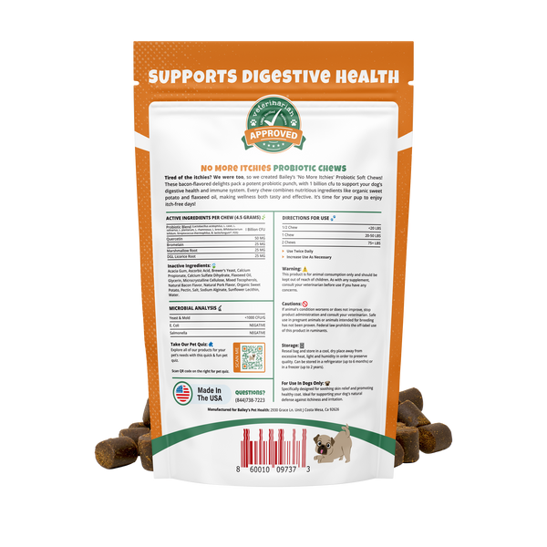 Baileys No More Itchies Probiotic Dog Chews - Back View