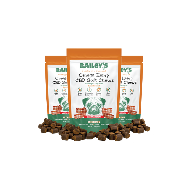 Baileys Omega Hemp CBD Soft Chews Extra Strength 30 Count 3 Bags