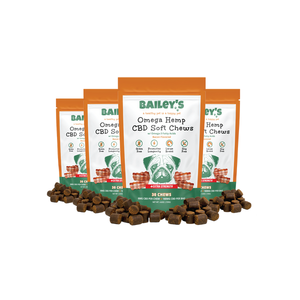 Baileys Omega Hemp CBD Soft Chews Extra Strength 30 Count 4 Bags
