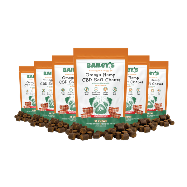 Baileys Omega Hemp CBD Soft Chews Extra Strength 30 Count 6 Bags