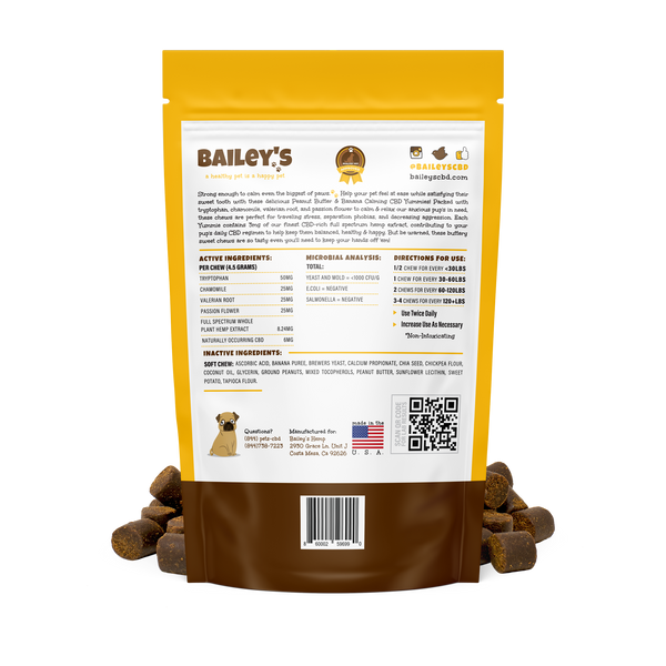 Bailey's Calming CBD Yummies 30 Count Extra Strength Back Label Close-Up