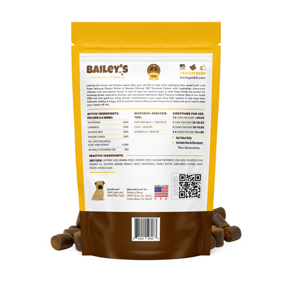 Bailey's Calming CBD Yummies 30 Count Back Label Detailed View