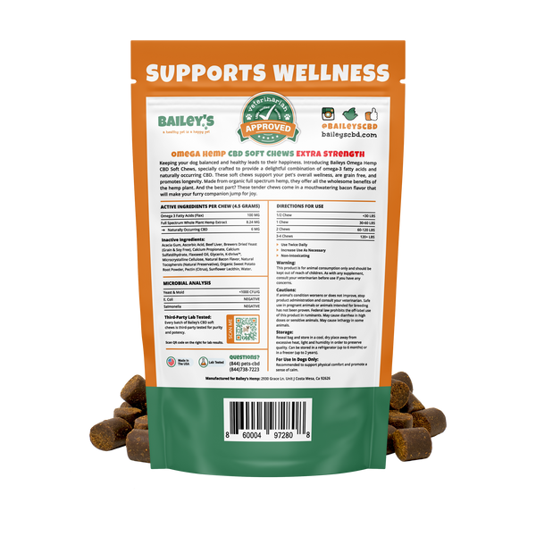 Baileys Omega Hemp CBD Soft Chews Extra Strength 30 Count Back