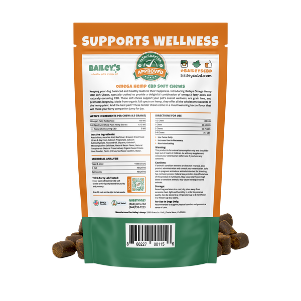 Baileys Omega Hemp CBD Soft Chews 30 Count Back