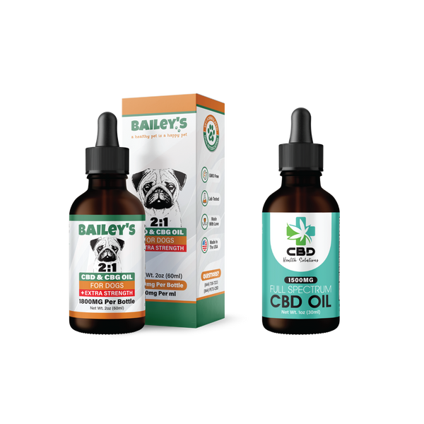 Baileys CBD & CBG Oil For Dogs 1800mg Extra Strength & CBD Health Solutions Full Spectrum CBD Oil 1500mg