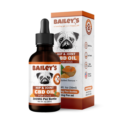 Hip & Joint CBD Oil For Dogs 300mg - 30ml - 1oz Bottle - Veterinarian Crafted