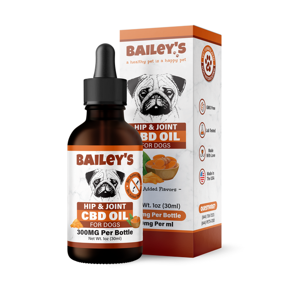 Hip & Joint CBD Oil For Dogs 300mg - 30ml - 1oz Bottle - Veterinarian Crafted