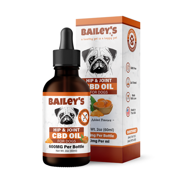 Hip & Joint CBD Oil For Dogs 600mg - 60ml - 2oz Bottle - Veterinarian Crafted
