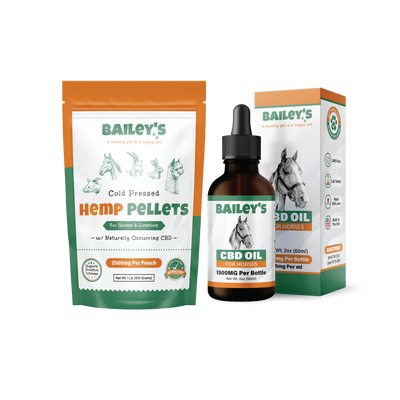 Baileys CBD Oil For Horses 1500mg & Cold Pressed Hemp Pellets For Horses & Livestock 2500mg 1lb