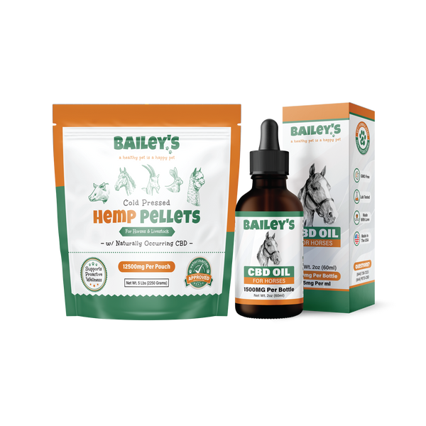 Baileys CBD Oil For Horses 1500mg & Cold Pressed Hemp Pellets For Horses & Livestock 12500mg 5lb