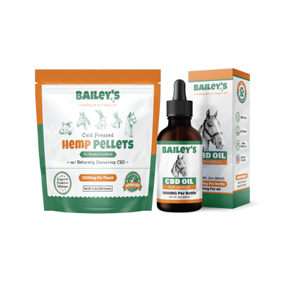 Baileys CBD Oil For Horses 1500mg & Cold Pressed Hemp Pellets For Horses & Livestock 12500mg 5lb