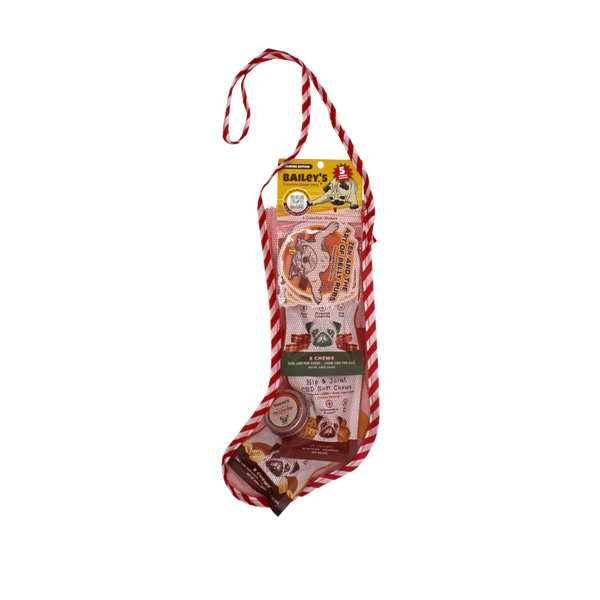 Shop Bailey's Pet CBD Christmas Stockings For Dogs for the holiday season.