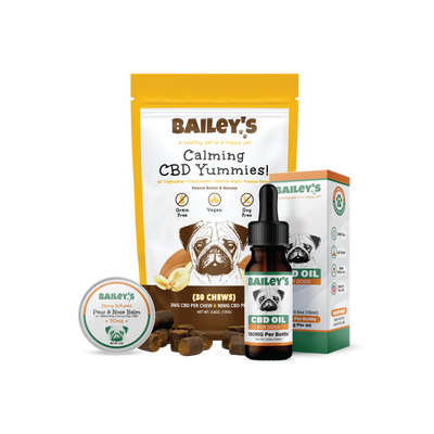 Baileys CBD Oil For Dogs 150mg & Calming CBD Yummies 30 Count & Paw & Nose Balm 50mg