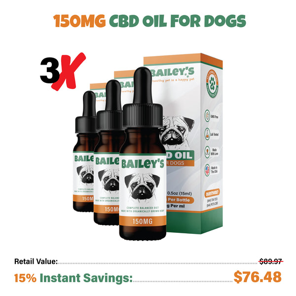Bailey's CBD Oil For Dogs | 150MG 15ML Trial Size Bottle
