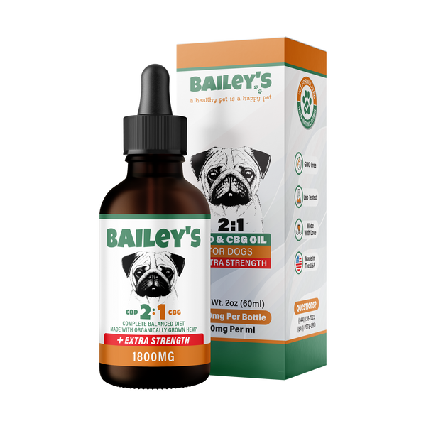 Bailey's Extra Strength 1800MG 2:1 CBD & CBG Oil For Dogs