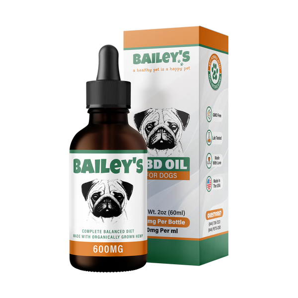 Bailey's CBD Oil For Dogs | 600MG 60ML Large Size Bottle (Best Value!)