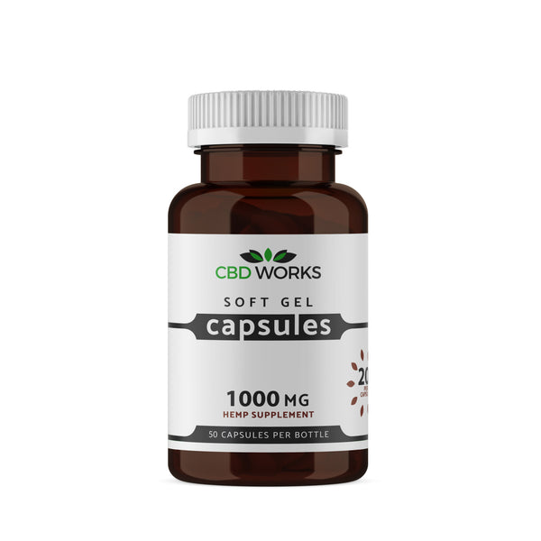 Bottle of CBD Works soft gel capsules 