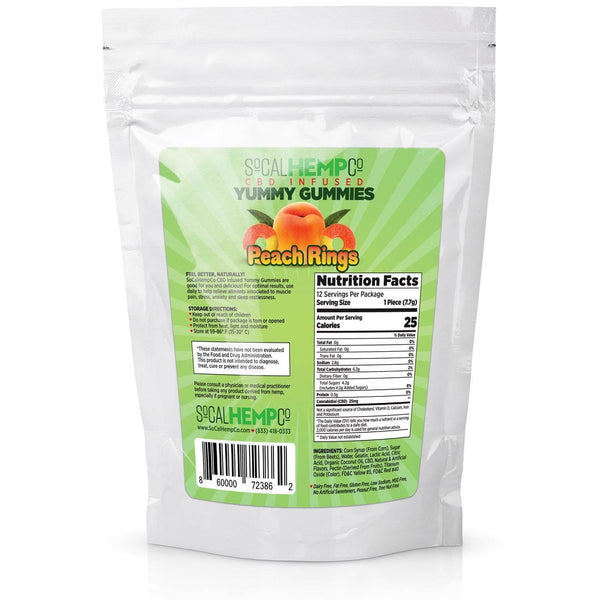 So Cal Hemp Co. CBD Infused Peach Ring Gummies , 300mg CBD Per Package